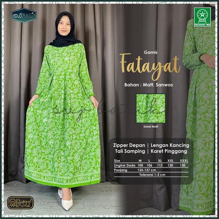 Gamis FATAYAT NU Batik Seragam Nasional Resmi Hijau Muda Busui Pengaosan Nu Sanwos by SVJ