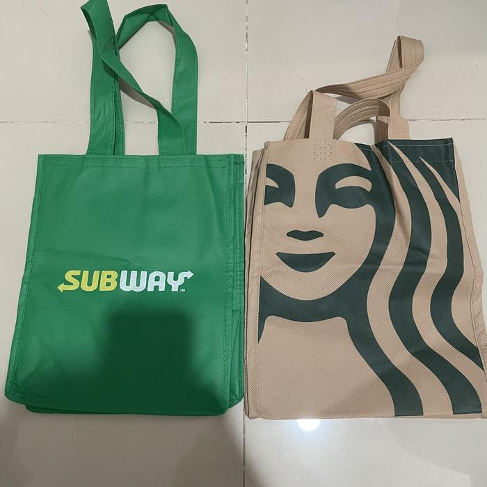 Tas Kain Spunbond Tote Bag Starbucks Subway Hokben Shihlin