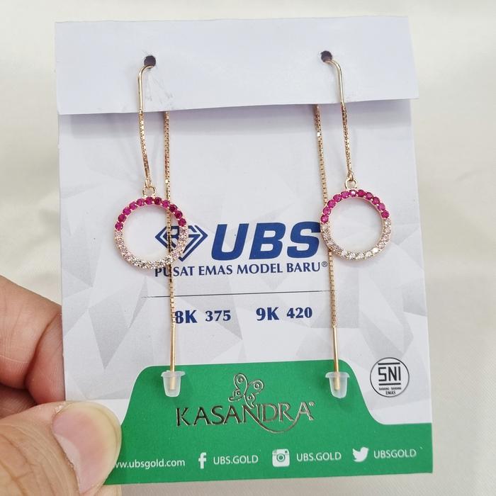 8K / 1.95 gr / 6.3 cm - Anting Panjang Mata Pink Emas Asli Kadar 375 - Pi7