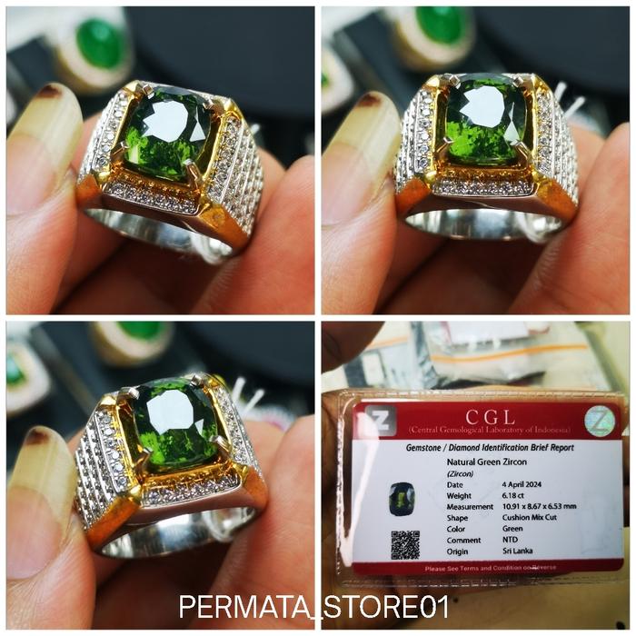 CINCIN BATU PERMATA NATURAL GREEN ZIRCON MEMO CGL