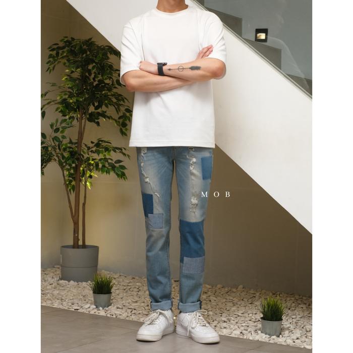 Celana Jeans Bang Bang Tight Slim Blue Patch Ripped Original