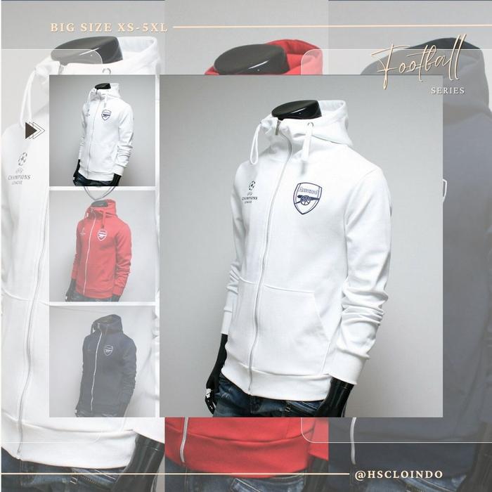 Hoodie Zipper Bola HSCLO UCL Arsenal Size Jumbo XS-5XL XS S M L XL 2XL 3XL 4XL 5XL