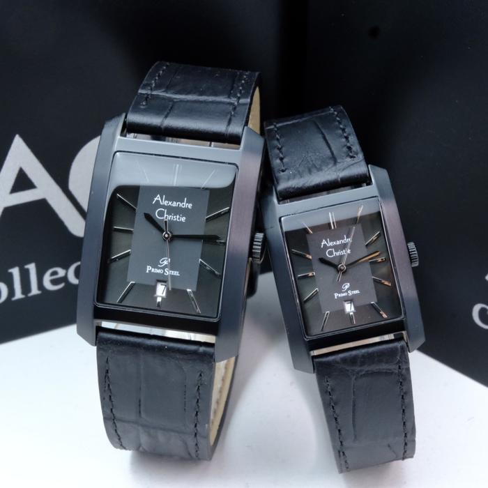 Jam Tangan Couple Alexandre Christie AC 1019 Kulit Original - Full Black
