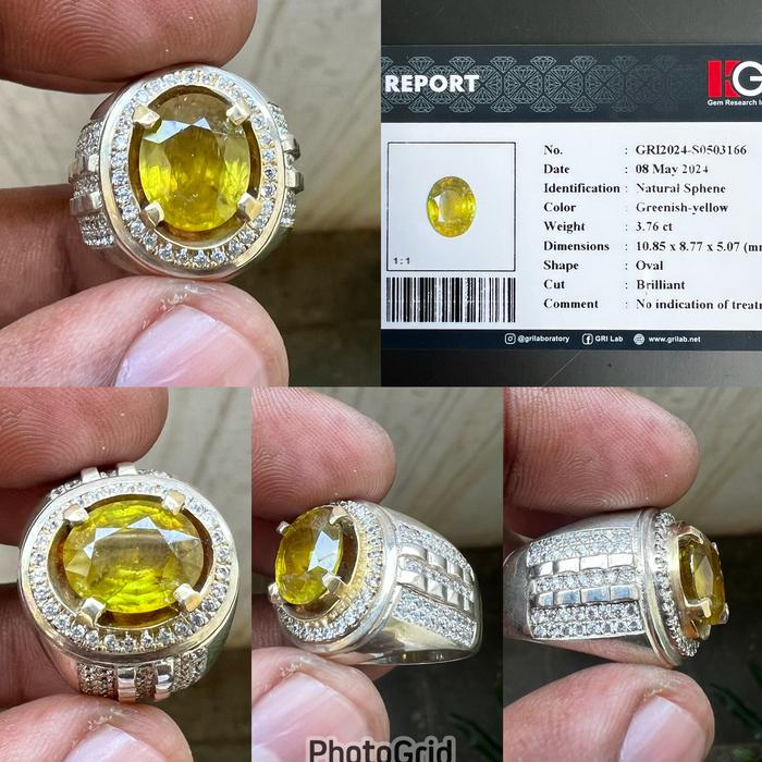 Batu Sphene Natural Yellowish Green Rainbow Batu Sphene Natural Sphene Memo GRI CT 3.76 Dim 10.85x8.