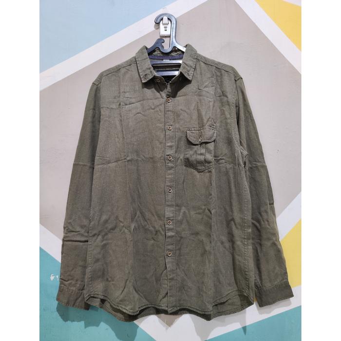 Kemeja Shirt Linen Luccaman Hijau Army not Uniqlo Jeans Denim Vans H&M Zara Bershka Vans Vintage Vtg
