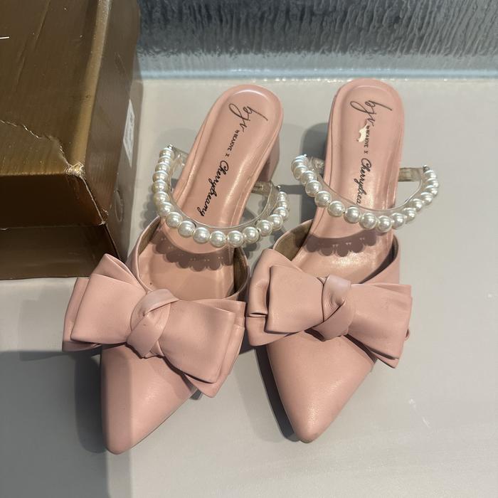 𝙋𝙍𝙀𝙇𝙊𝙑𝙀𝘿 Beajove x Cherry Dreamy Mignon Pink Heels Wedges Ribbon Bow Sepatu Kondangan