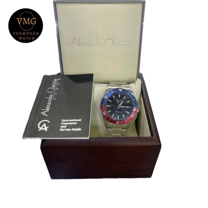 Jam Tangan Pria Alexandre Christie Automatic AC 6656MA / AC6656MA / AC 6656 MA Ring Biru Merah Origi