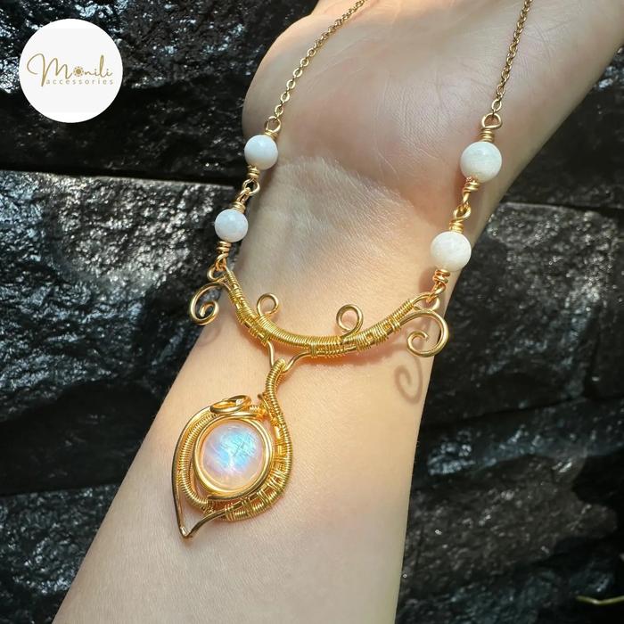 Moonstone Wire Choker Necklace / Kalung crystal gemstone