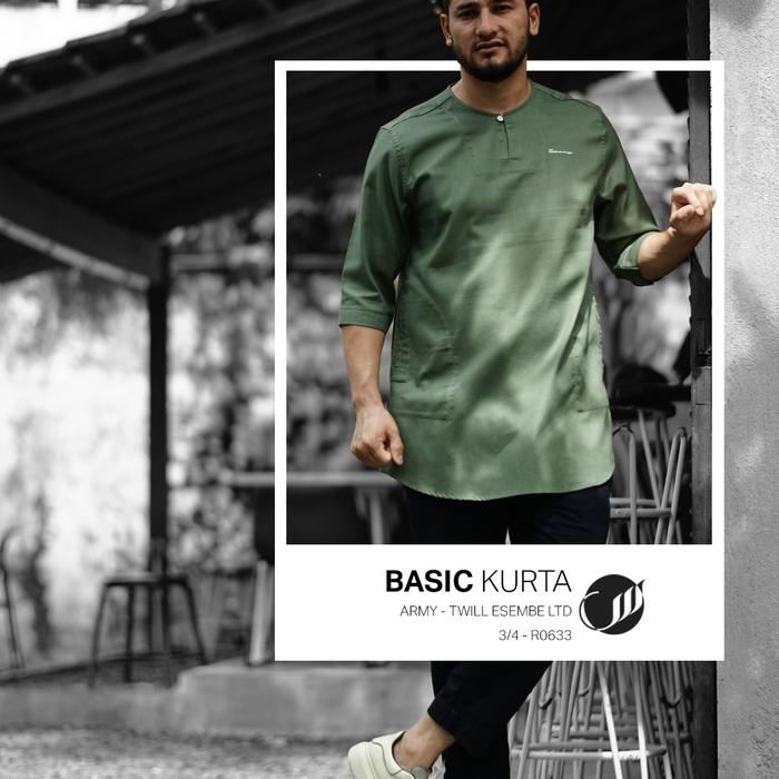 BAJU KURTA BASIC SAMASE R063 GAMIS KOKO KEMKO FORMAL MUSLIM PRIA DEWASA WARNA ARMY