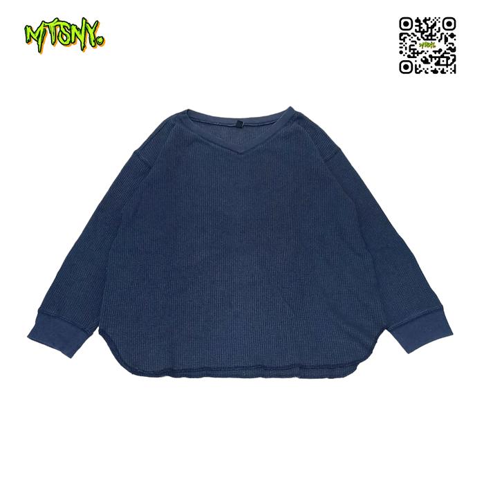 Sweater Kaos Crewneck CN Uniqlo Basic Kasual Polos Biru Tua