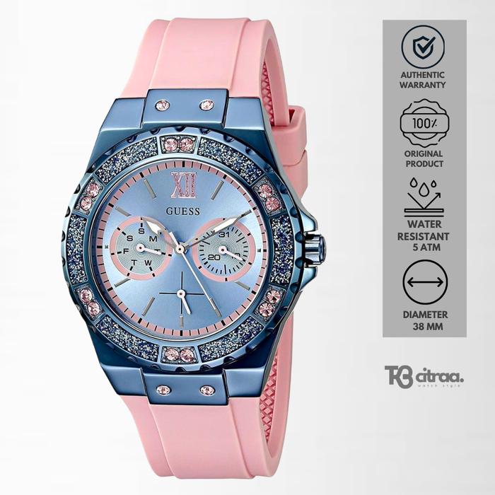 Jam Tangan Wanita Guess Limelight Chronograph Rubber Pink Casual Mewah Original W0775L5