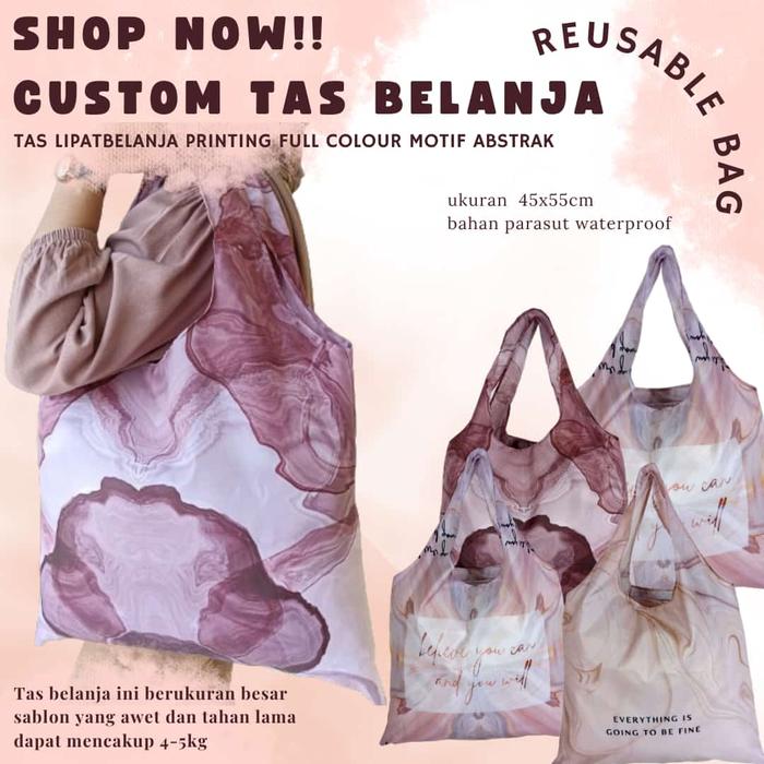 tas belanja lipat reusable shopping bag kantong parasut traveling belanja lipat multifungsi model Te