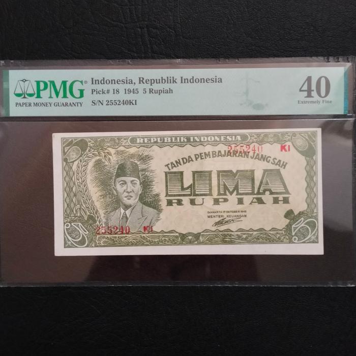 Uang ORI I Rare 5 Rupiah 1945 PMG 40 No Note