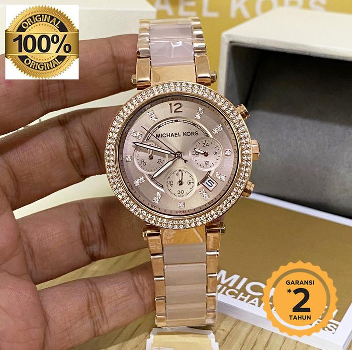 Jam Tangan MK5896 pink dial two Tone original