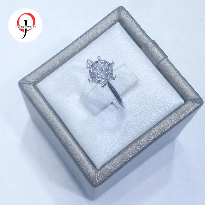 Cincin Berlian eropa Solitaire emas putih 750 Rangka HK