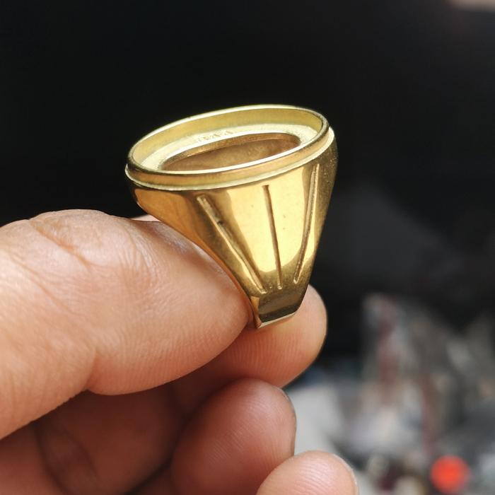 Ring emban cangkang batu akik bahan titanium super tebal warna gold