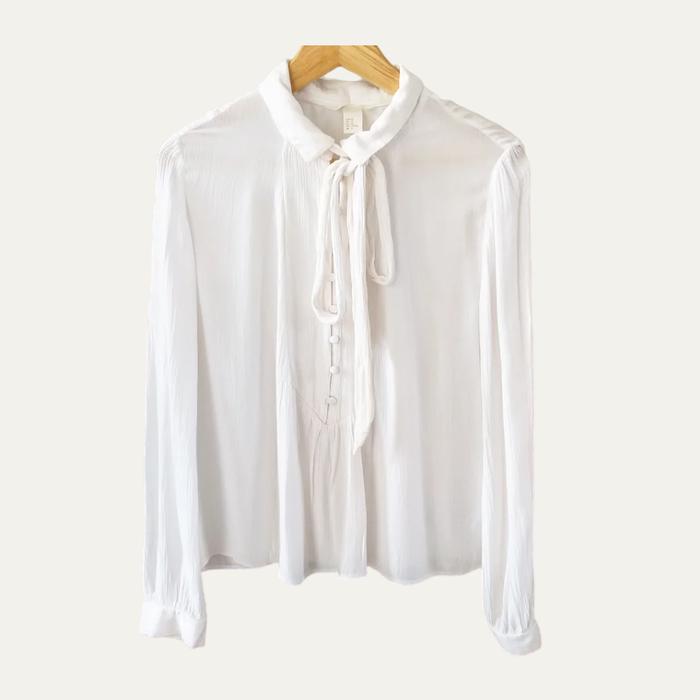Preloved Kemeja Blouse Linen Broken White Putih Brand Hnm Original Kerja Kantor Kuliah