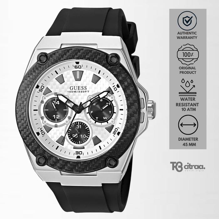Jam Tangan Pria Guess Legacy Chronograph Black Rubber Sporty Original W1049G3