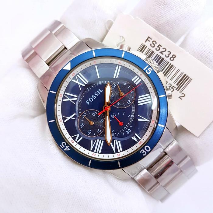 Jam Tangan Pria FL Gr*nt FS5238 Chronograph Blue Dial Silver Steel