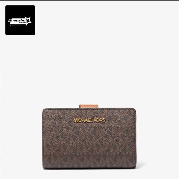 MK Jet Set Bifold Wallet Zip Medium 13x9 (SIGN BROWN)