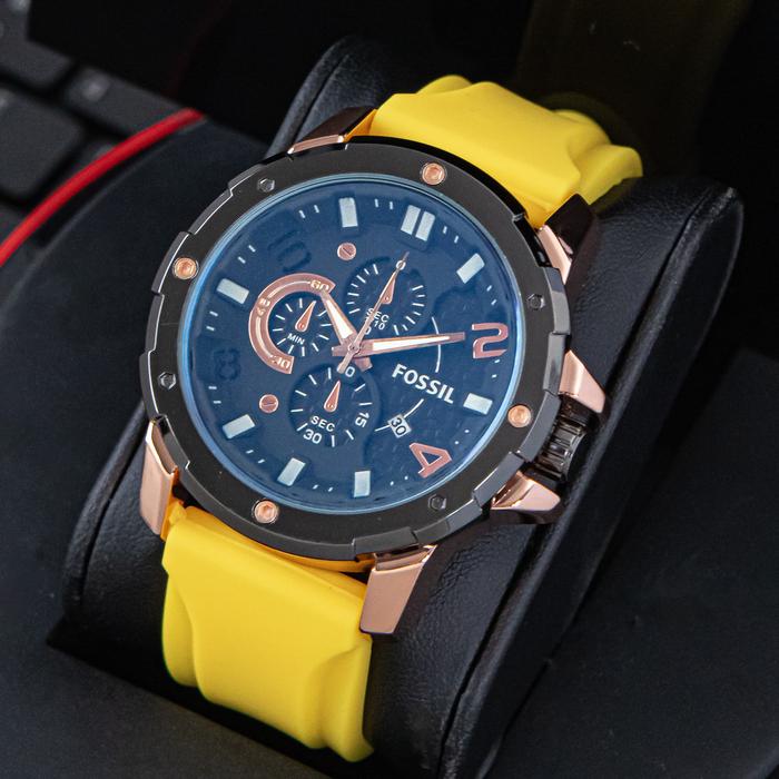 Jam Tangan Pria FOSSIL Original Analog Tggl Tali Rubber Waterproof