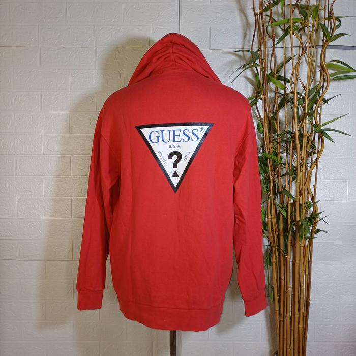 HOODIE GUESS TRIANGLE LOGO (SECOND BRANDED) SIZE L, MERAH, HD0084