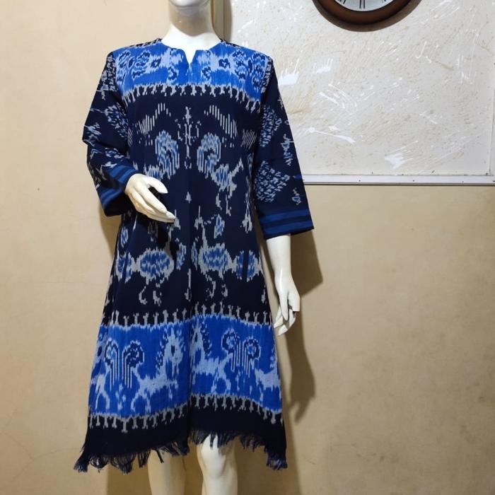midi dress tenun biru NTT