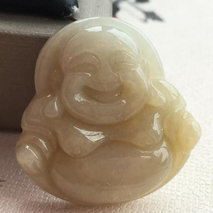 Liontin Natural Giok Jedaite Jade Ukiran Smile Buddha Pendant  MC02659