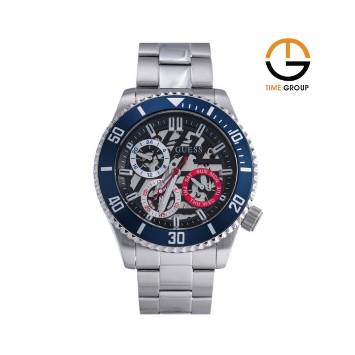 JAM TANGAN PRIA GUESS AXLE GW0488G1 GW0488 G1 SILVER BLUE STAINLESS ORIGINAL