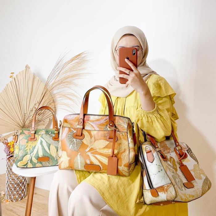 Tas Wanita Kulit Sapi Asli Garut Ecoprint Cewek Perempuan Selempang Bahu Mika Series - TOKO AMANAH L