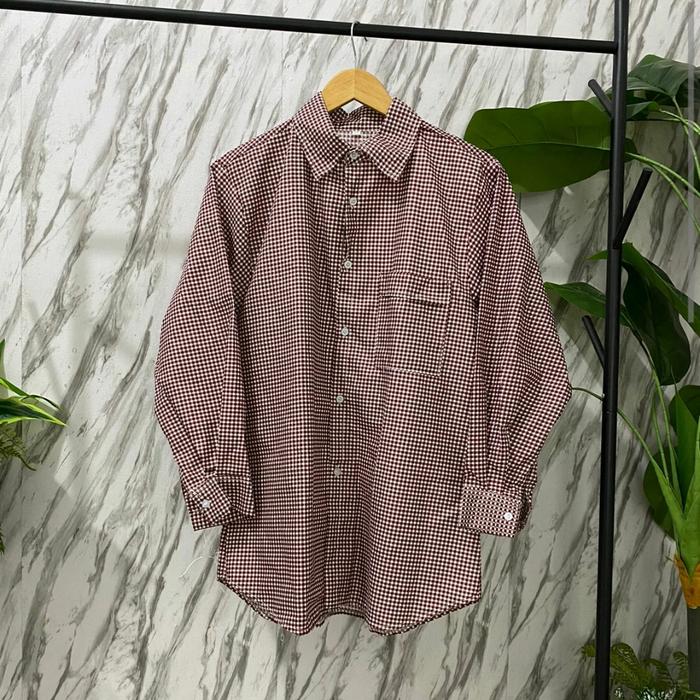 KEMEJA WANITA TOP BLOUSE KULIAH KERJA BIG SIZE KOTAK MAROON/ NAVY/ HITAM/ CREAM UNA ERIN