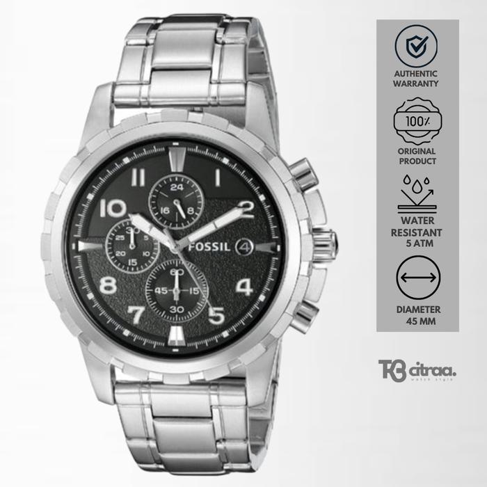 Jam Tangan Pria Fossil Dean Chronograph Silver Stainless Steel Mewah Sporty Original FS4542