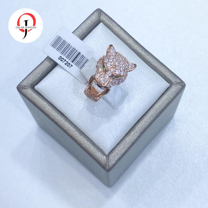 Cincin Emas Rose gold kepala macan 750 zirconia