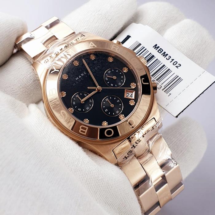 Jam Tangan Wanita MJ Bl*de MBM3102 Chronograph Black Dial Rosegold Steel