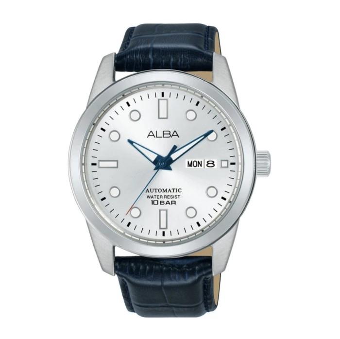 ALBA AL4663X1 AL4663 MEN ANALOG AUTOMATIC SILVER DIAL DAY DATE LEATHER STRAP BAND BEST SELLER ORIGIN