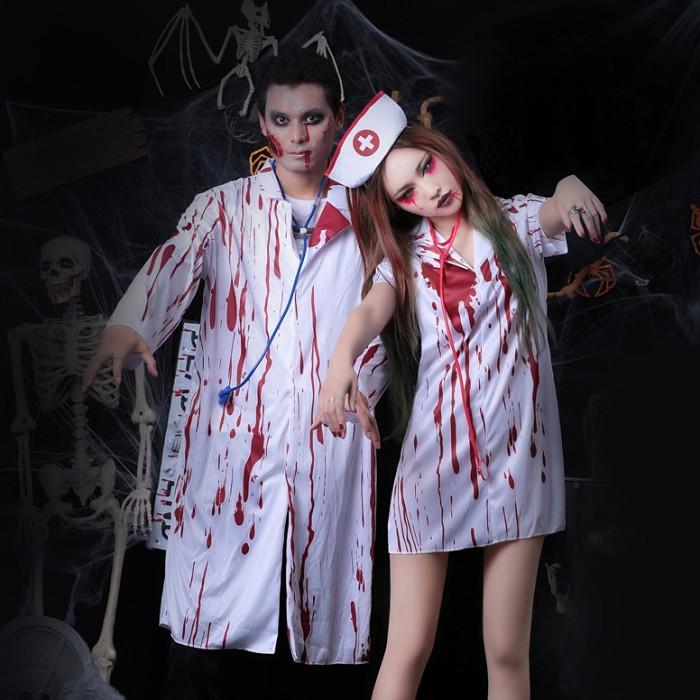 Baju Kostum Halloween Dokter Dan Suster  Colour White Coat With Blood