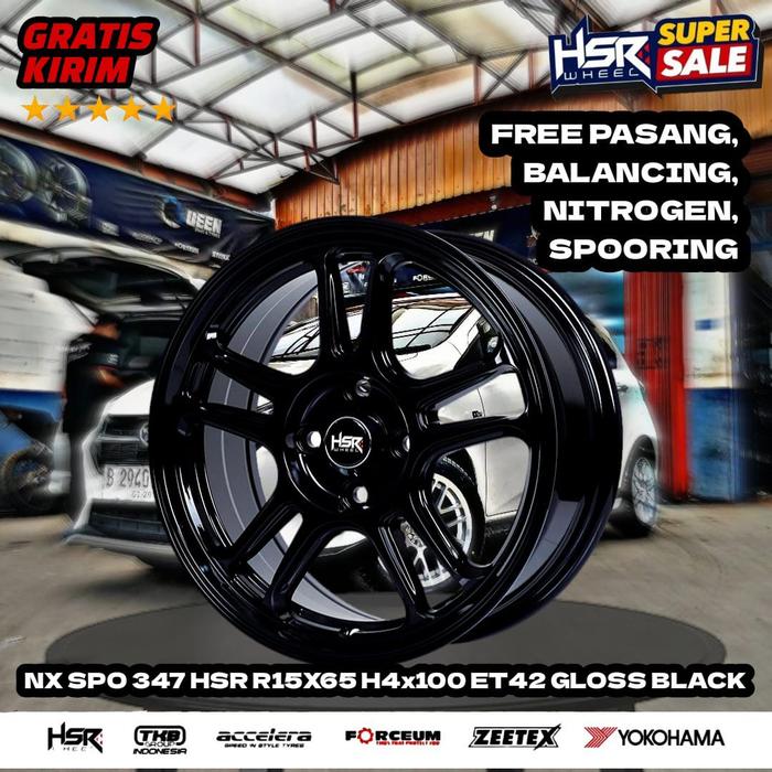pelek mobil terbaru HSR NX Spo Ring 15 lubang 4 glossy black