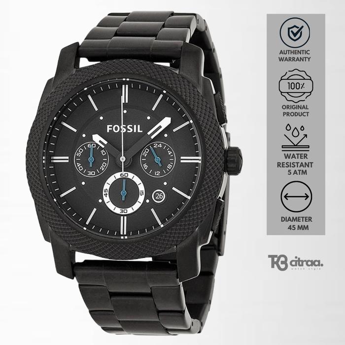 Jam Tangan Pria Fossil Machine Chronograph Black Stainless Steel Mewah Casual Original FS4552