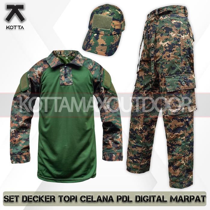 Satu Set Setelan Baju Kaos BDU Tactical Combat Celana PDL Panjang Cargo Loreng Digital Marpat US Arm
