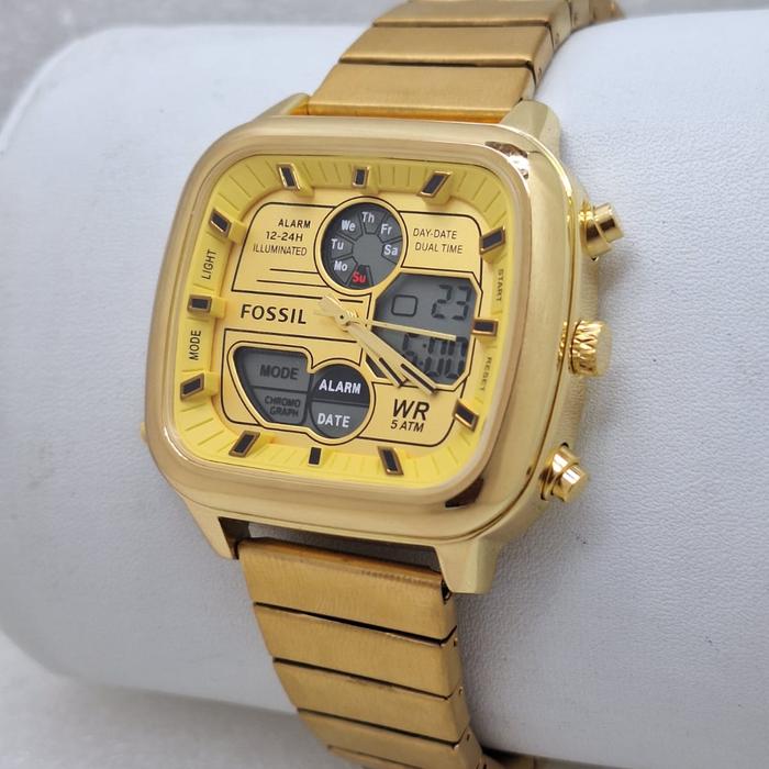 Jam Tangan Unisex FOSSIL Original Dual time Rantai Stainless Steel