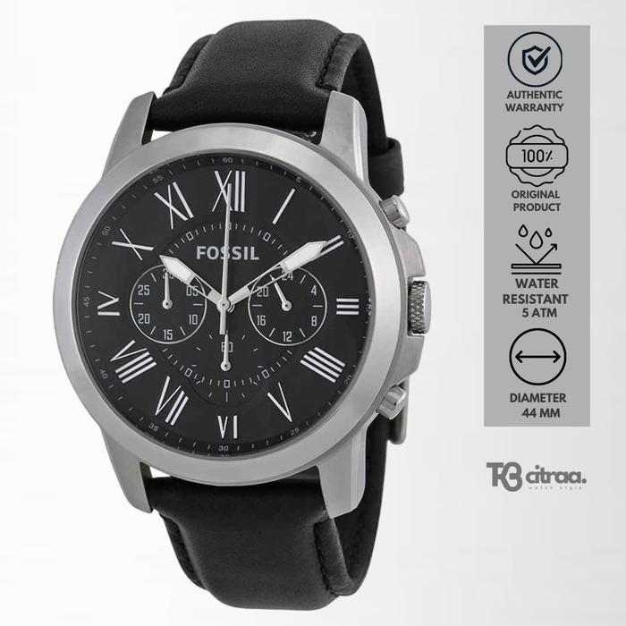 Jam Tangan Pria Fossil Grant Chronograph Kulit Black Casual Original FS4812