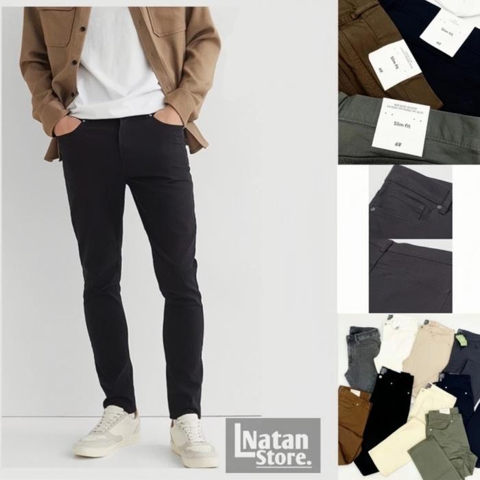 Celana HM Chinos Twill trousers Slim fit & Skinny fit Full Label & Tag / Celana Panjang Pria / Celan