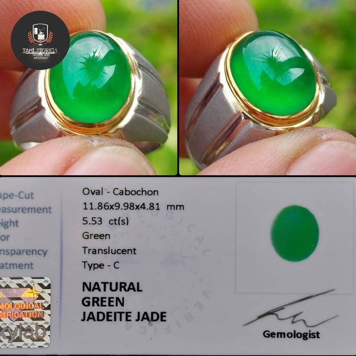 Batu Giok Asli Natural Jadeite Jade Burma Permata Mulia Hijau Ori - Batu + Memo