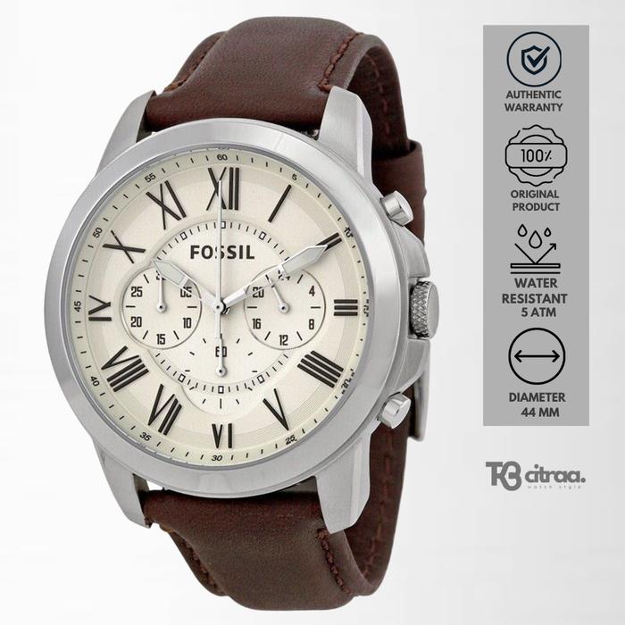 Jam Tangan Pria Fossil Grant Chronograph Kulit Brown Casual Original FS4735