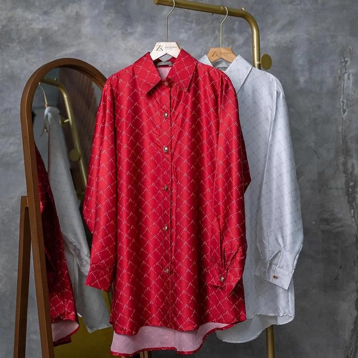 Zaleeka Kemeja Monogram Silk Premium Merah Putih