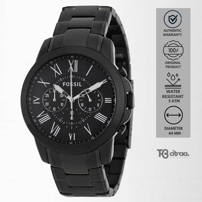 Jam Tangan Pria Fossil Grant Chronograph Black Stainless Steel Mewah Casual Original FS4832