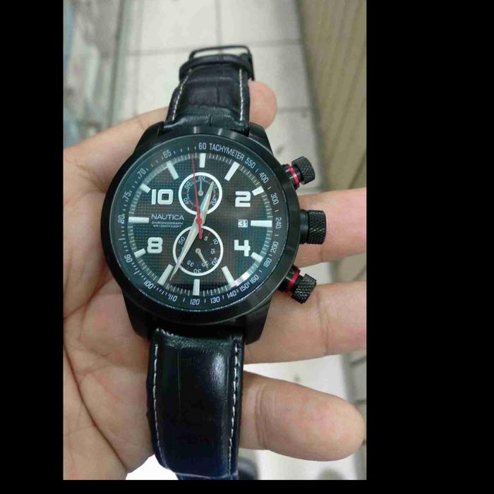 jam tangan pria nautica quartz chronograph all black fashion watch elegant material solid strap kuli