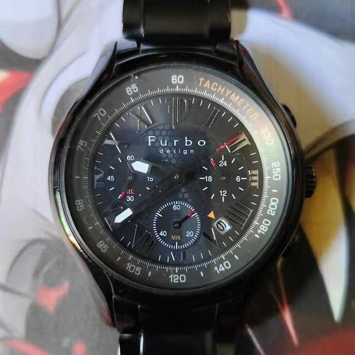Jam Tangan Pria Furbo Design Black Chronograph Solar Power Second Original