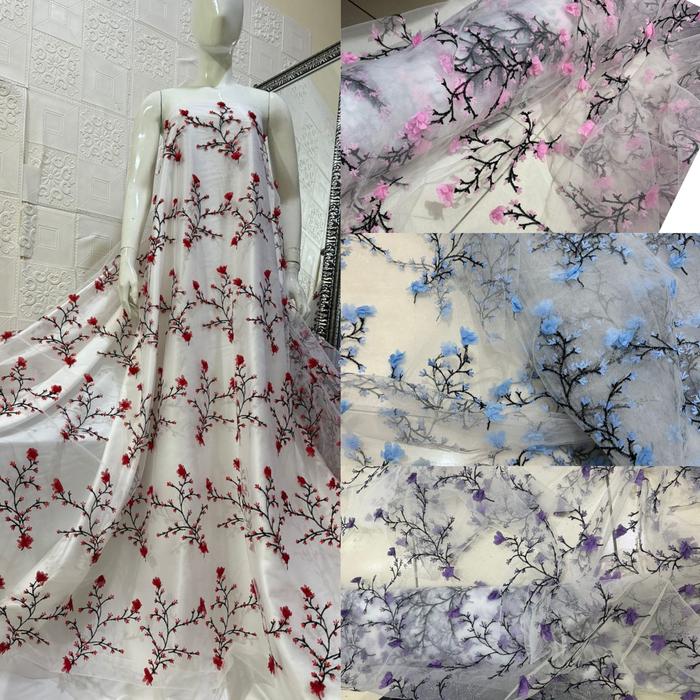 bahan kebaya brokat Kain tile 3D Kain tule bordir Bahan tile korea