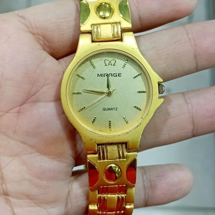 jam tangan pria gold stainless steel plastik vintage Mirage kondisi normal kondisi baik siap pakai
